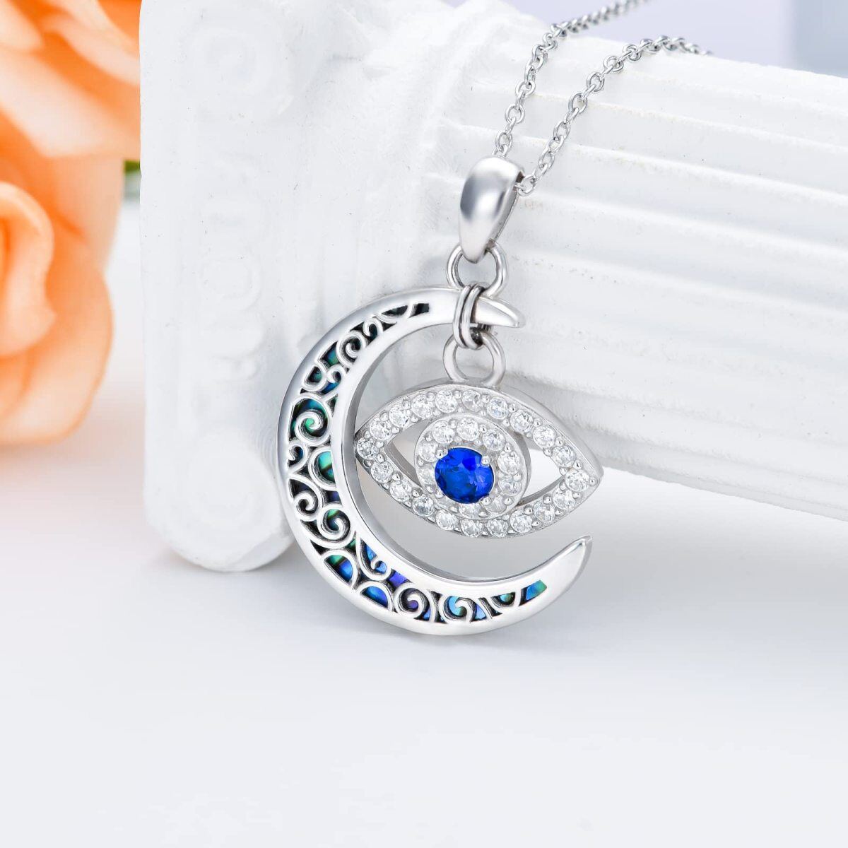 Collana con ciondolo a forma di luna in argento sterling con crostacei Abalone-3