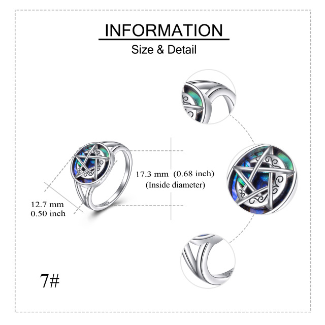 Bague en argent sterling avec pentagramme lunaire et coquillages abalone-6