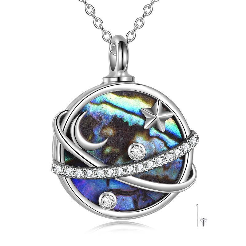 Sterling Silber Abalone Muscheln Mond & Planet Urne Halskette mit eingraviertem Wort-1