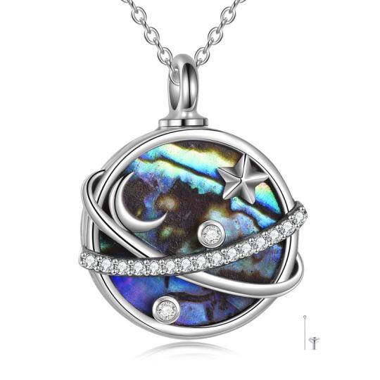 Collar de plata de ley Abalone Shellfish Moon & Planet Urn con palabra grabada