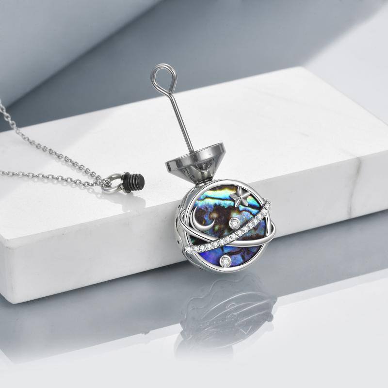 Collana per urna per ceneri in argento sterling con crostacei Abalone e Luna e Pianeta con parola incisa-4