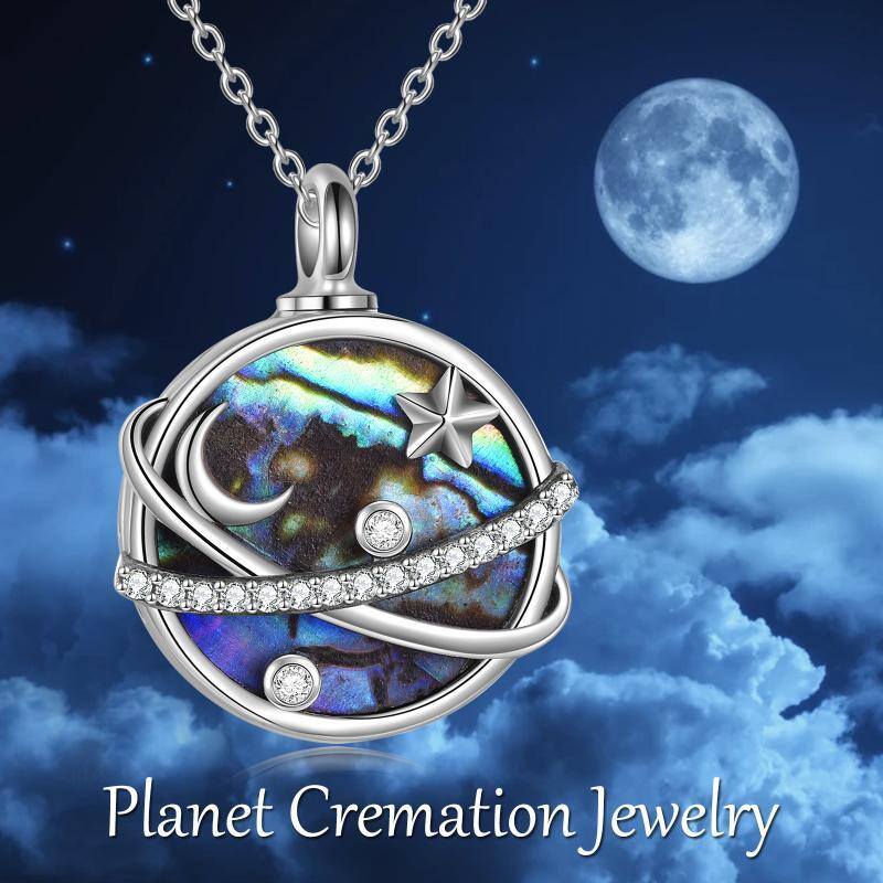 Collar de plata de ley Abalone Shellfish Moon & Planet Urn con palabra grabada-6