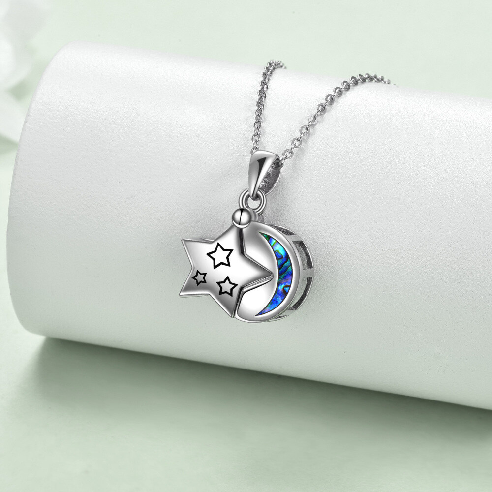 Sterling Silver Abalone Shellfish Moon & Star Urn Necklace for Ashes with Engraved Word-3