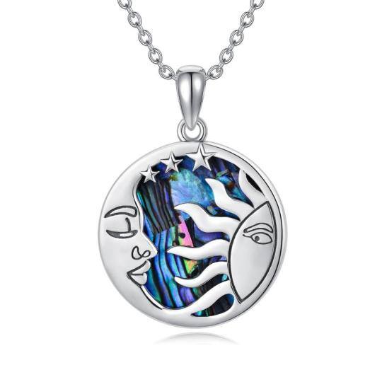 Sterling Silver Abalone Shellfish Moon & Sun Pendant Necklace