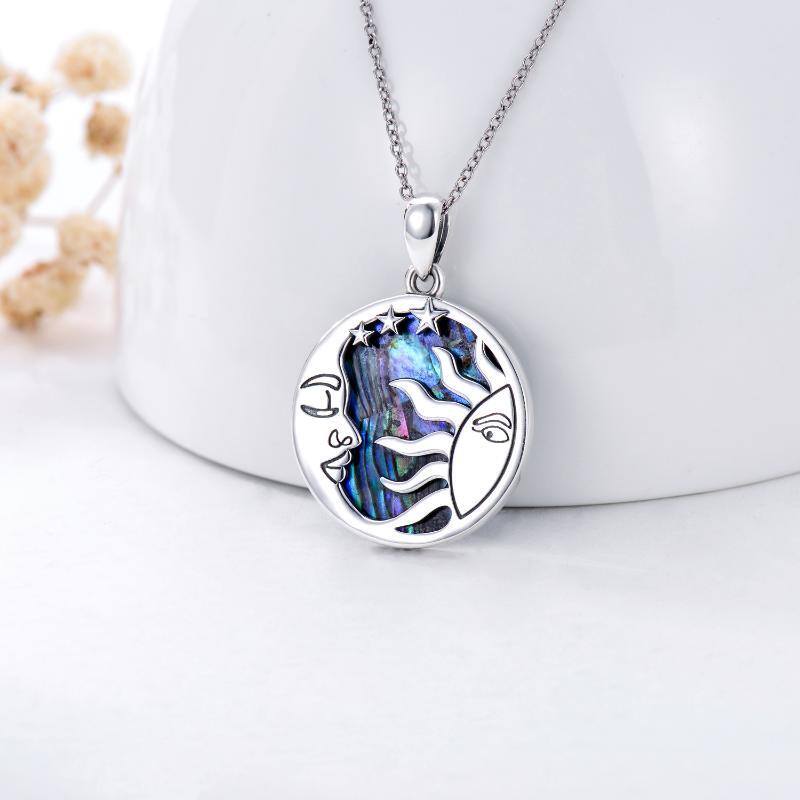 Sterling Silver Abalone Shellfish Moon & Sun Pendant Necklace-3