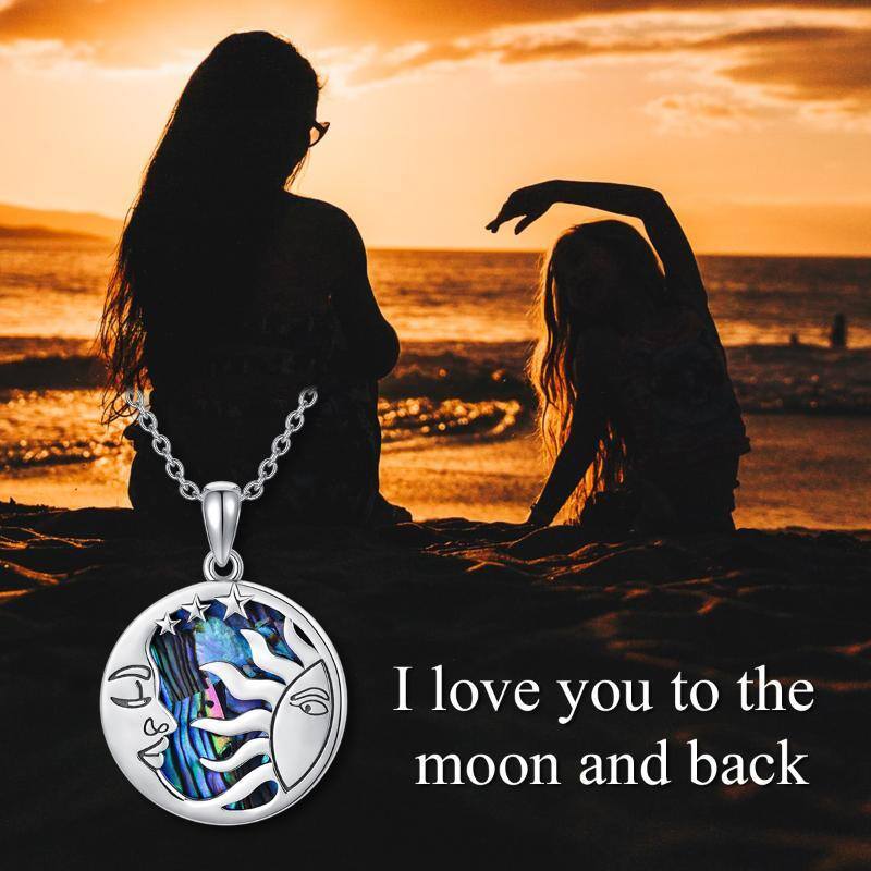 Sterling Silver Abalone Shellfish Moon & Sun Pendant Necklace-6