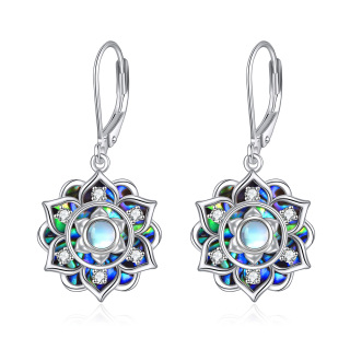 Sterling Silver Abalone Shellfish & Moonstone Lotus Lever-back Earrings-24