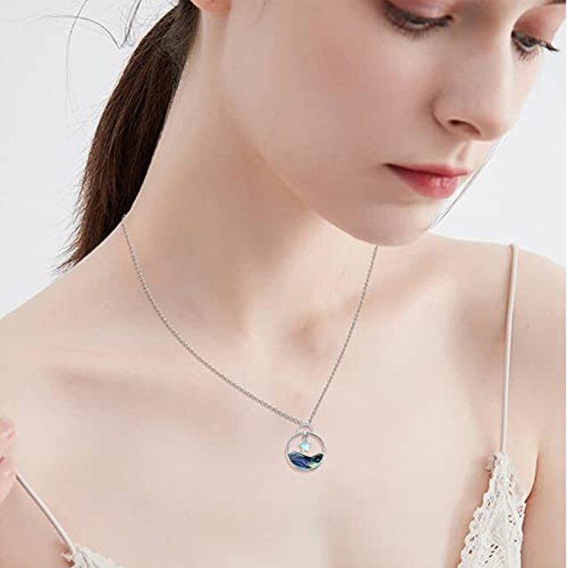 Collana con ciondolo a spruzzo in argento sterling con conchiglia abalone e pietra di luna-2