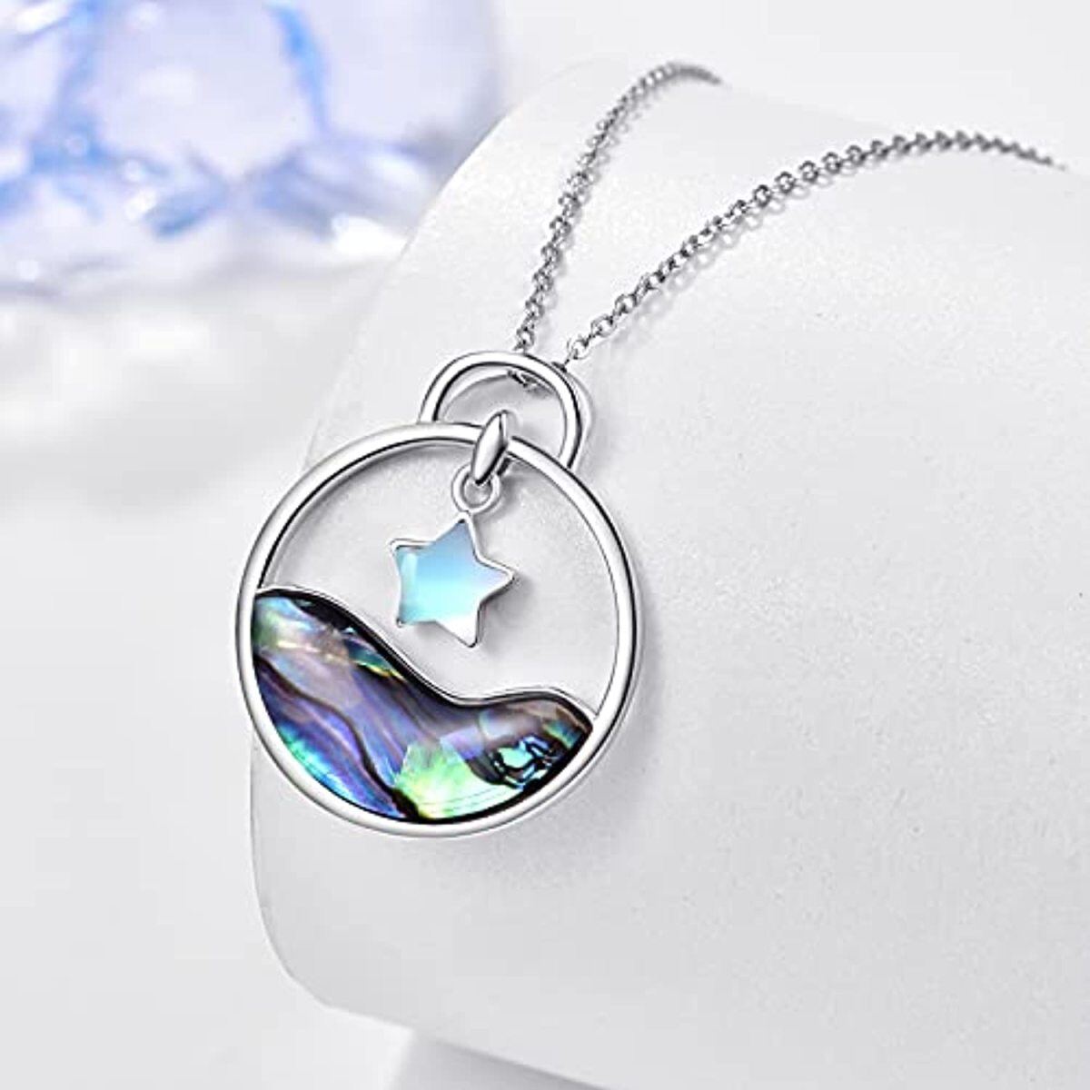 Sterling Silver Abalone Shellfish & Moonstone Spray Pendant Necklace-3