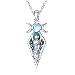 Sterling Silver Abalone Shellfish & Moonstone Triple Moon Goddess Pendant Necklace-42