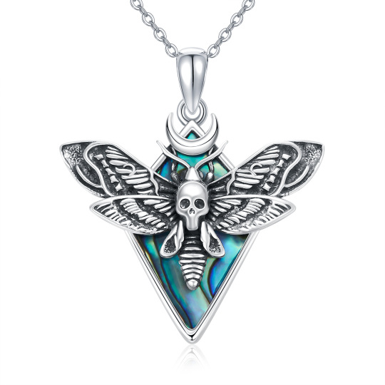 Collier en argent sterling avec pendentif abalone, coquillage et papillon de nuit