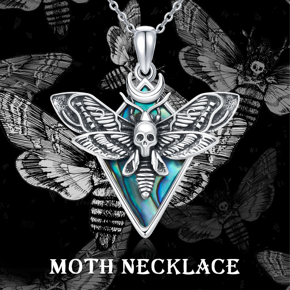 Sterling Silver Abalone Shellfish Moth Pendant Necklace-3