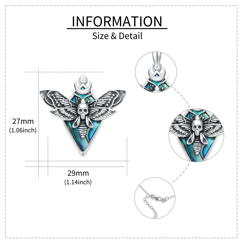 Sterling Silver Abalone Shellfish Moth Pendant Necklace-6