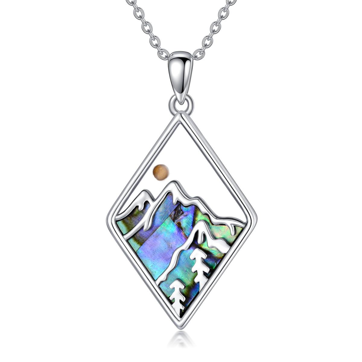 Collier en argent sterling avec pendentif abalone, coquillages, montagnes et graines de mo-1