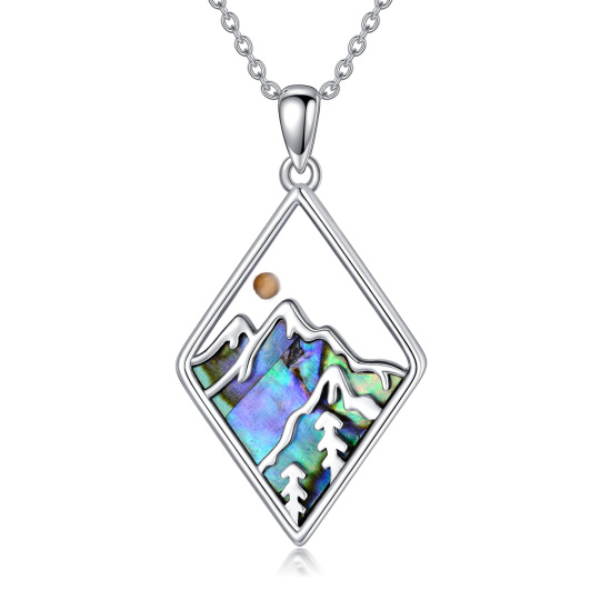 Collier en argent sterling avec pendentif abalone, coquillages, montagnes et graines de mo