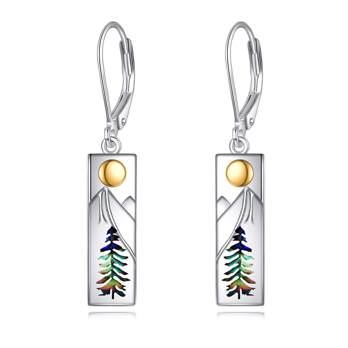 Orecchini pendenti in argento sterling con conchiglie e sole e montagne-1