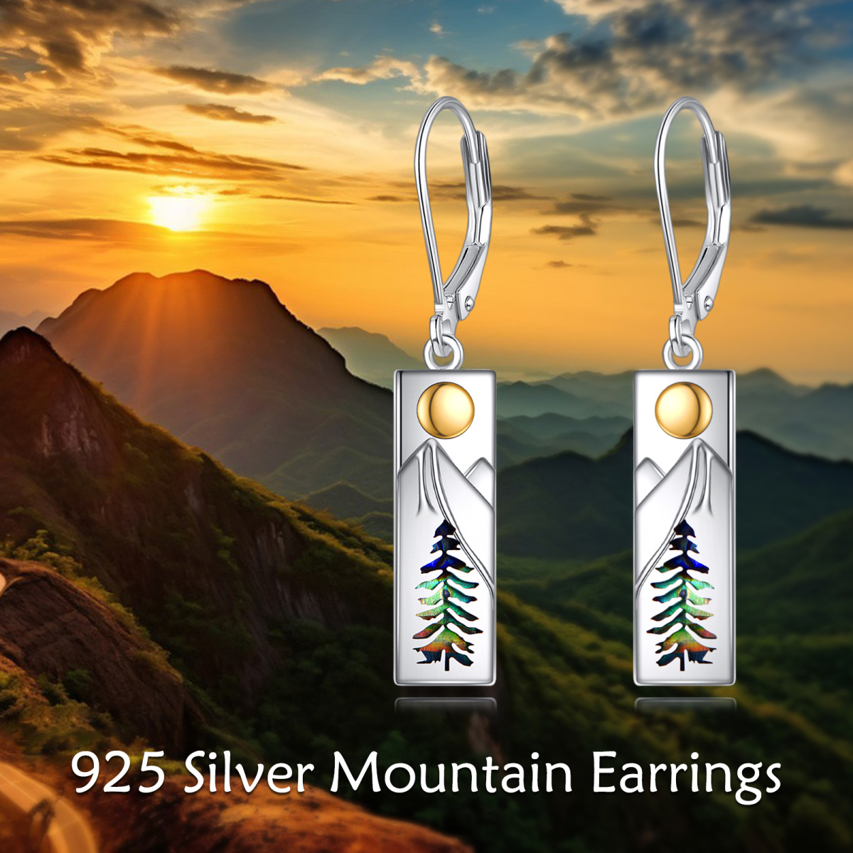 Sterling Silver Abalone Shellfish Mountains & Sun Drop Earrings-6