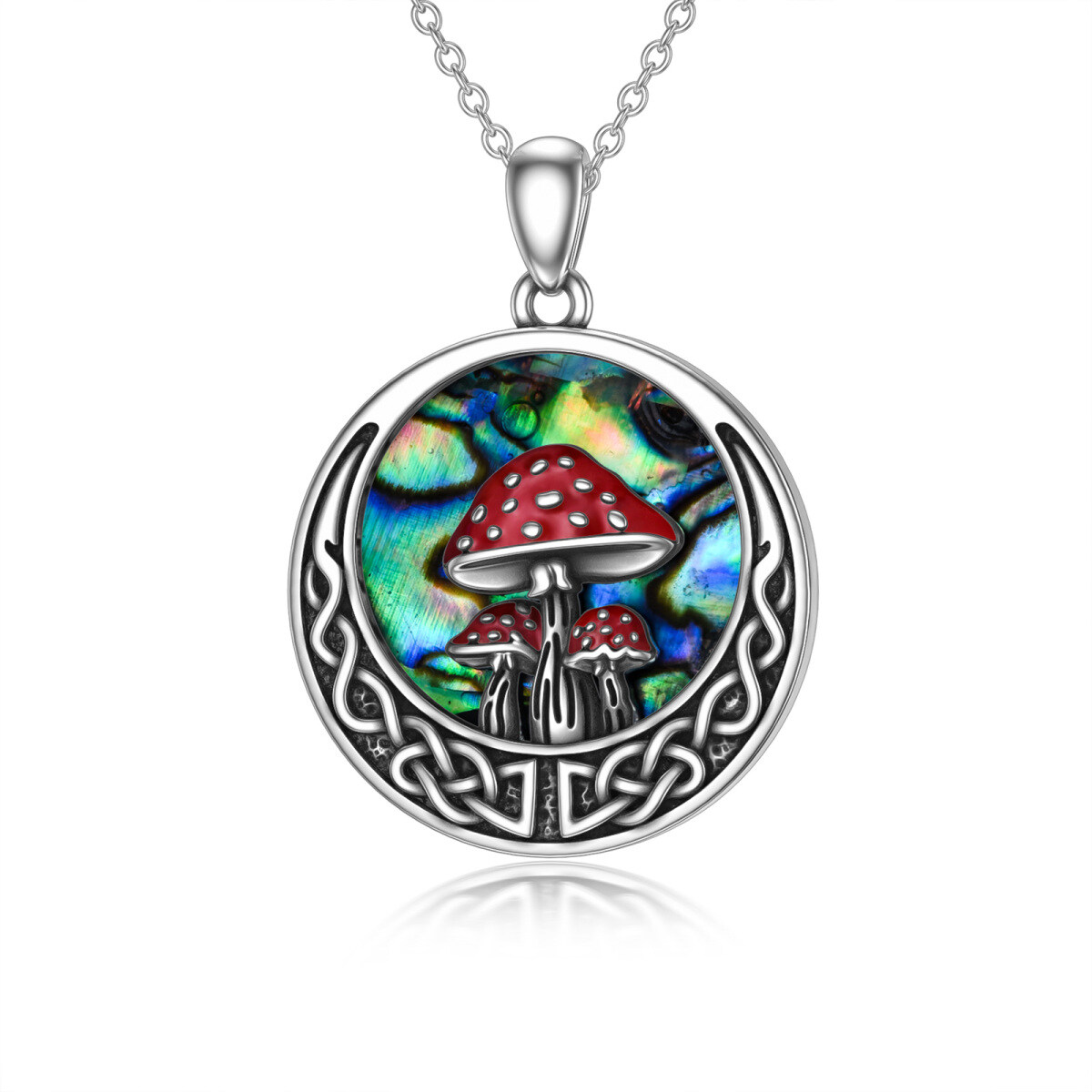 Collier en argent sterling avec pendentif lune en forme d'abalone. de coquillage. de champignon et de nœud celtique-1