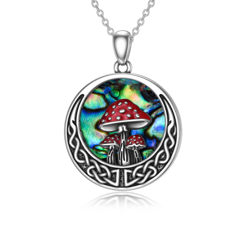 Sterling Silver Abalone Shellfish Mushroom & Celtic Knot Moon Pendant Necklace-20