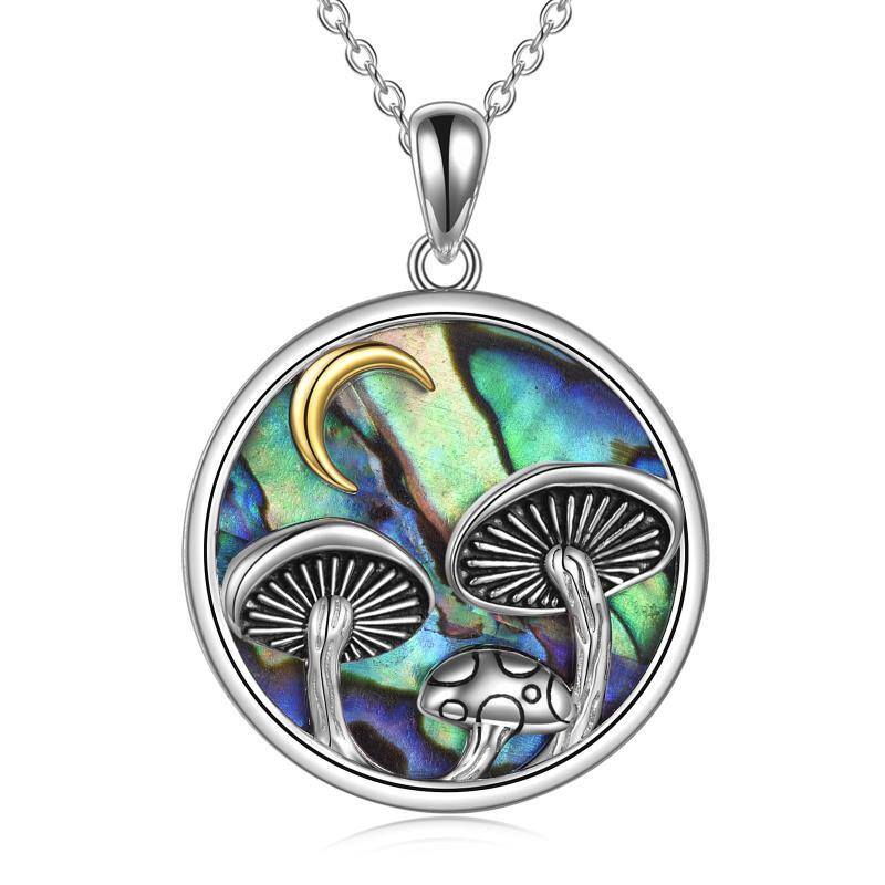 Sterling Silver Abalone Shellfish Mushroom & Moon Pendant Necklace-7