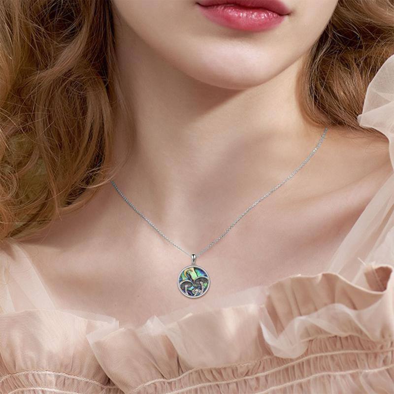 Collana con ciondolo a forma di fungo e luna in argento sterling con conchiglia Abalone-2