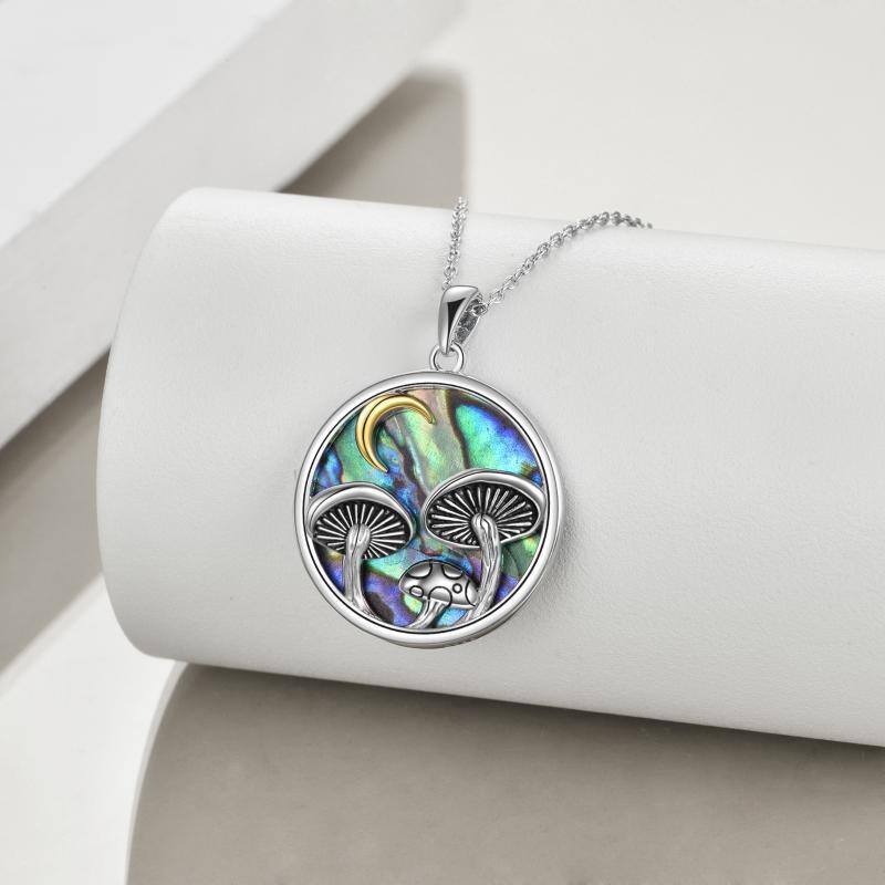 Sterling Silver Abalone Shellfish Mushroom & Moon Pendant Necklace-3