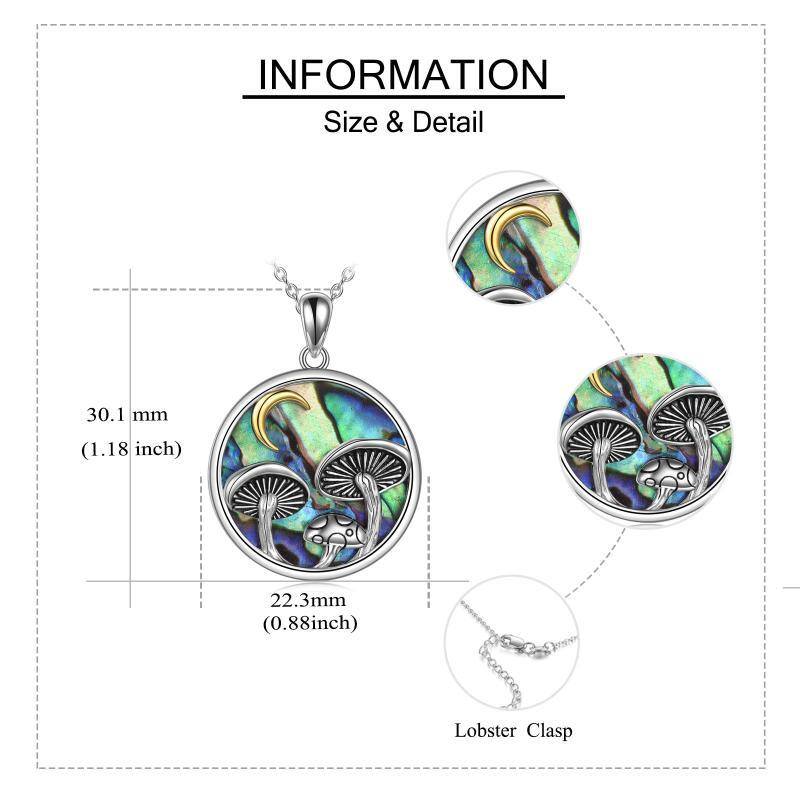 Sterling Silver Abalone Shellfish Mushroom & Moon Pendant Necklace-5