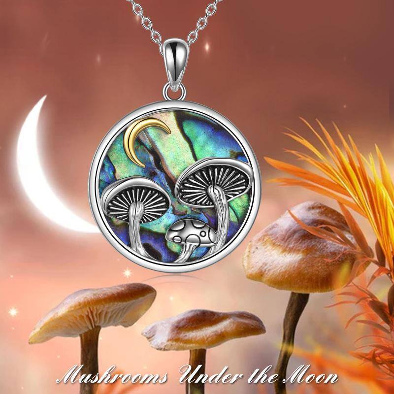 Collana con ciondolo a forma di fungo e luna in argento sterling con conchiglia Abalone-6