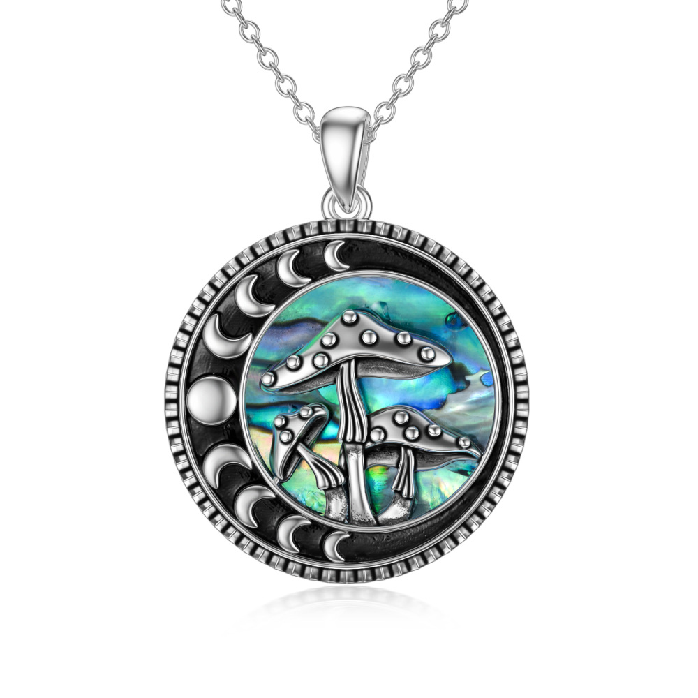 Collana con ciondolo in argento sterling conchiglia Abalone e fasi lunari-1