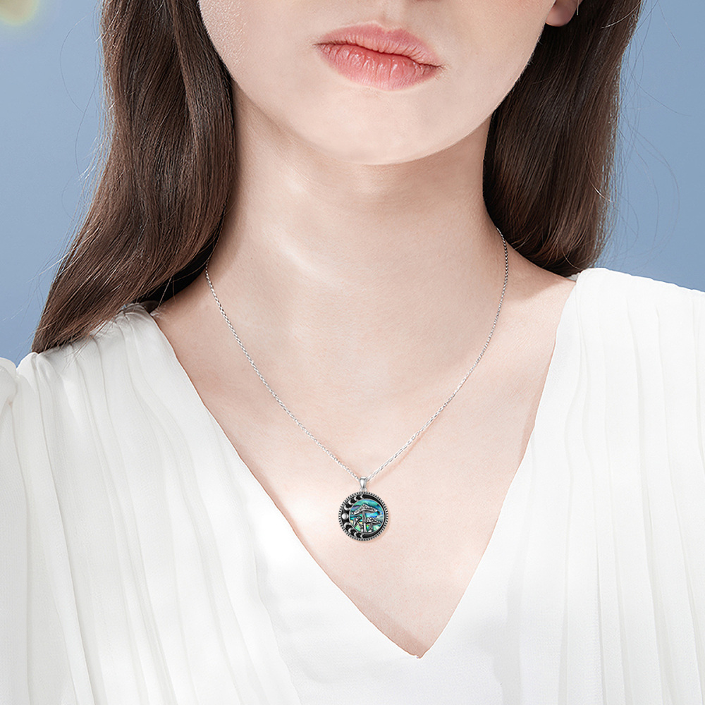Collana con ciondolo in argento sterling conchiglia Abalone e fasi lunari-2