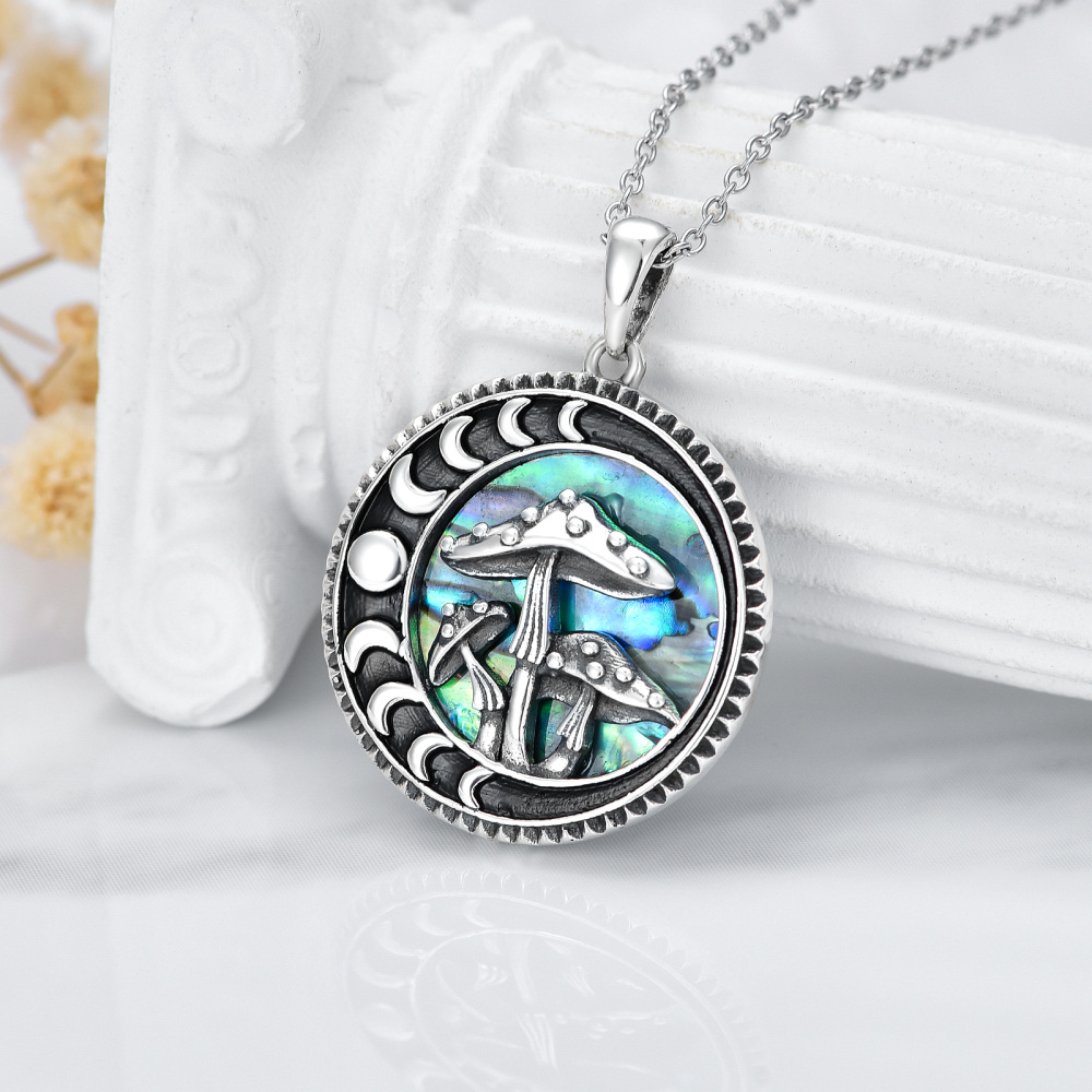 Collana con ciondolo in argento sterling conchiglia Abalone e fasi lunari-3