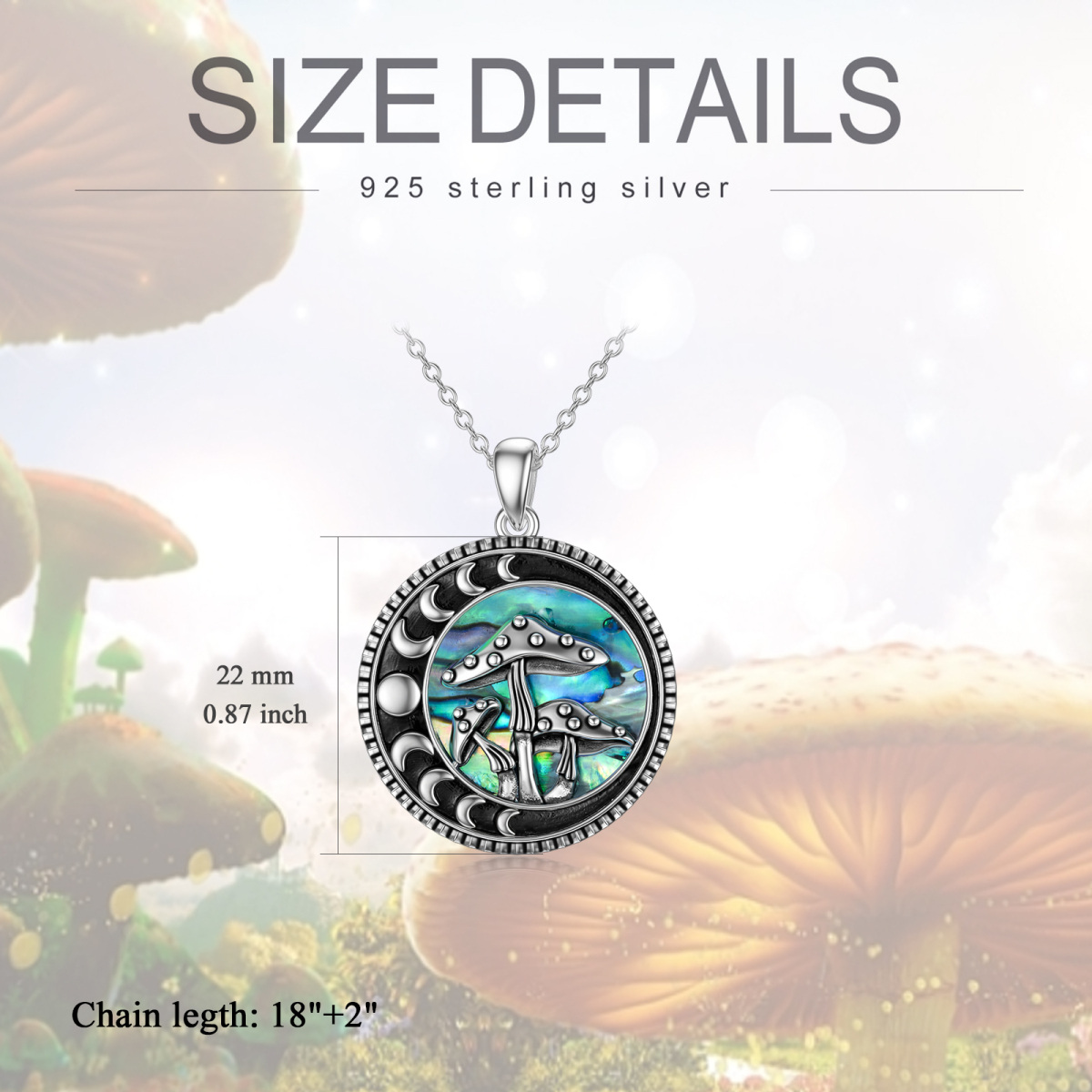 Sterling Silver Abalone Shellfish Mushroom & Moon Phases Pendant Necklace-5