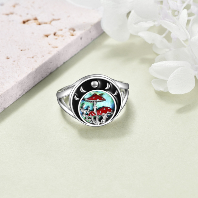 Sterling Silver Abalone Shellfish Mushroom & Moon Ring-3