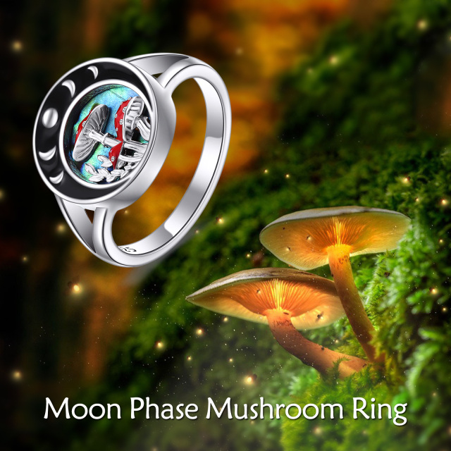 Bague en argent sterling en forme d'ormeau, de coquillage, de champignon et de lune-5