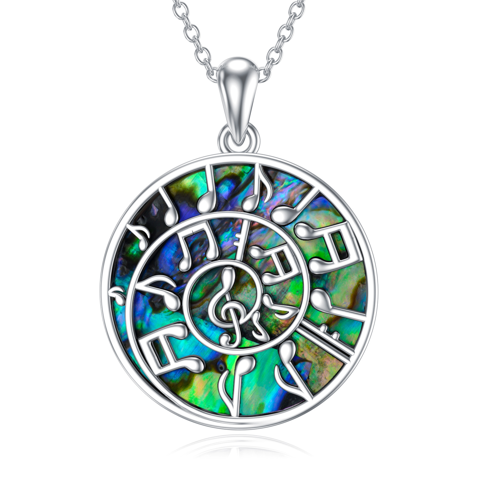 Image of YFN Sterling Silver Abalone Shellfish Music Symbol Pendant Necklace