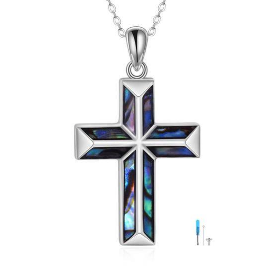 Sterling Silver Abalone Shellfish Origami Cross Urn Necklace for Ashes