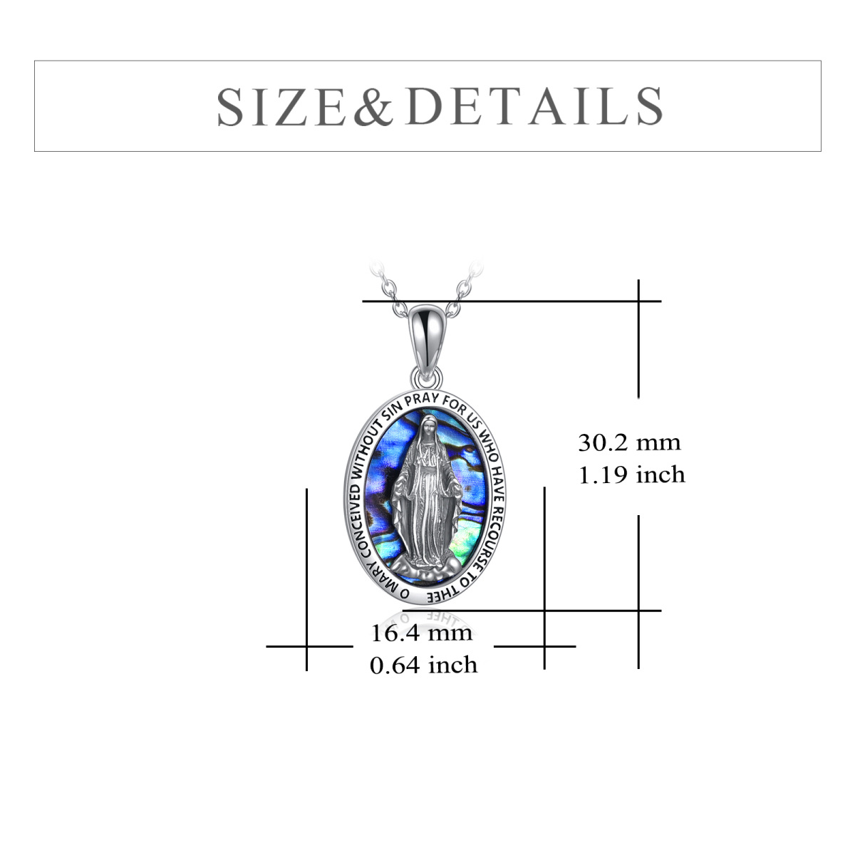 Sterling Silver Abalone Shellfish Our Lady Of Guadalupe Pendant Necklace-5