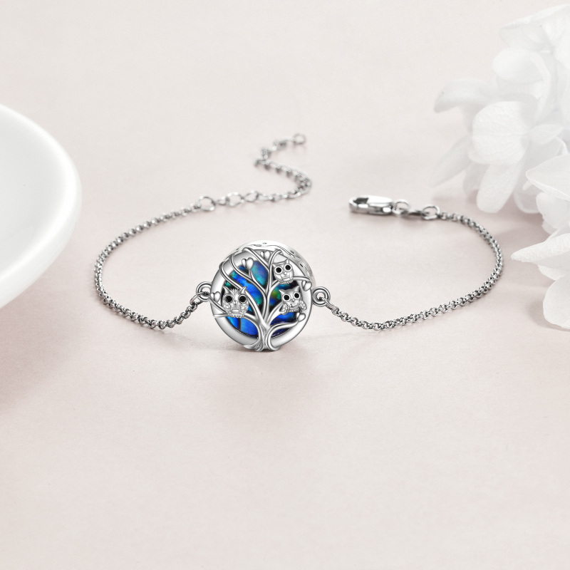 Sterling Silver Abalone Shellfish Owl Family on Tree Of Life Charm Bracelet-3