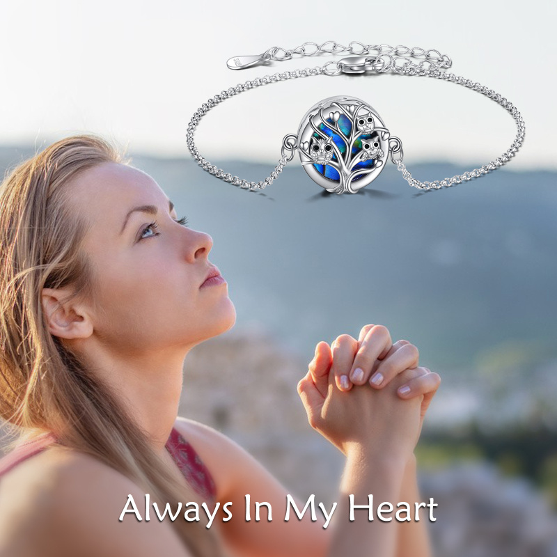 Sterling Silver Abalone Shellfish Owl Family on Tree Of Life Charm Bracelet-6