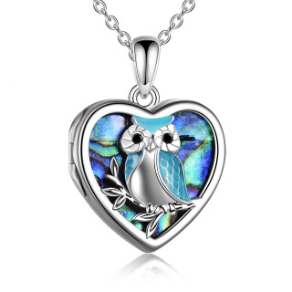 Sterling Silver Abalone Shellfish Owl Heart Personalized Photo Locket Necklace-57