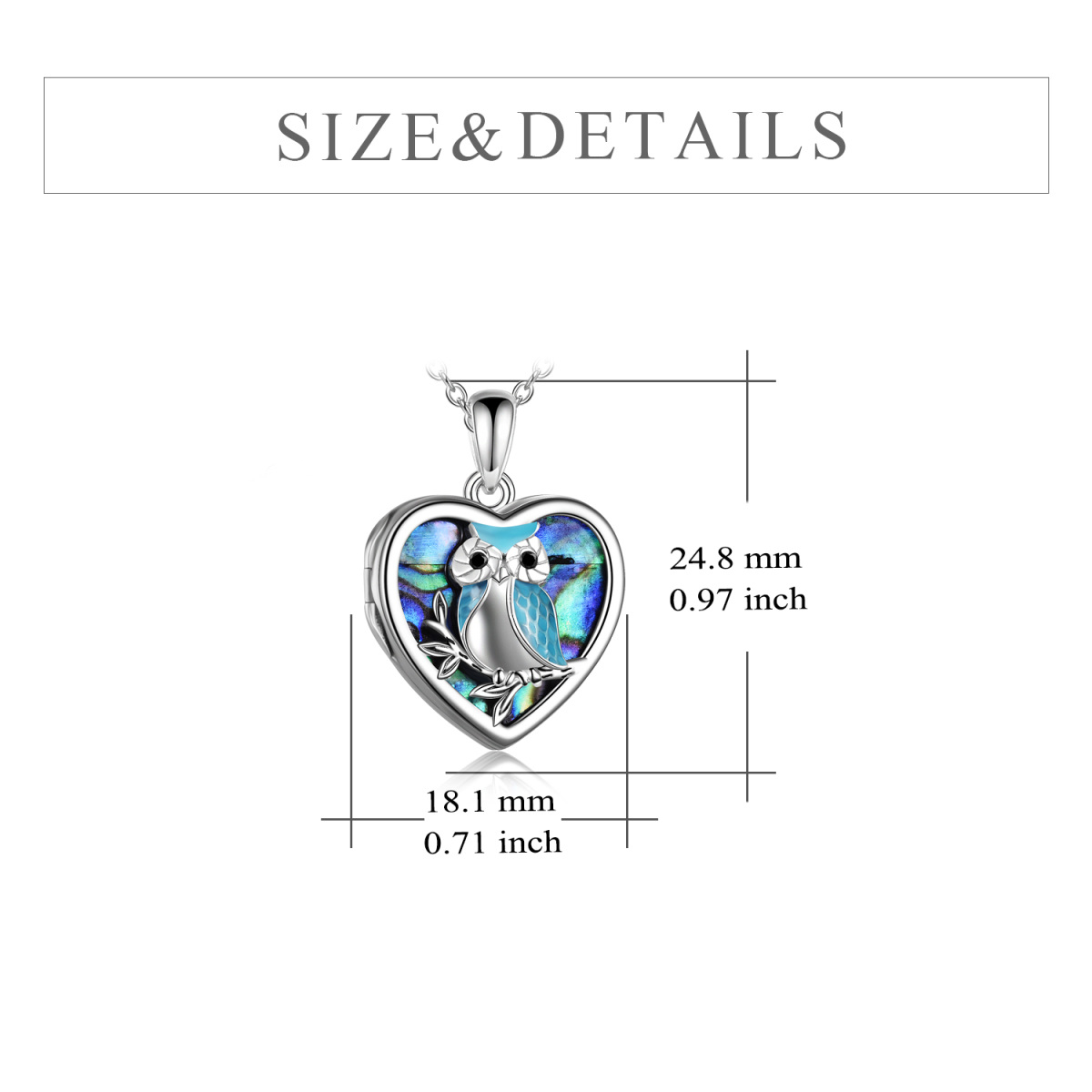 Plata de ley Abalone Shellfish Owl Heart Personalized Photo Locket Necklace-5