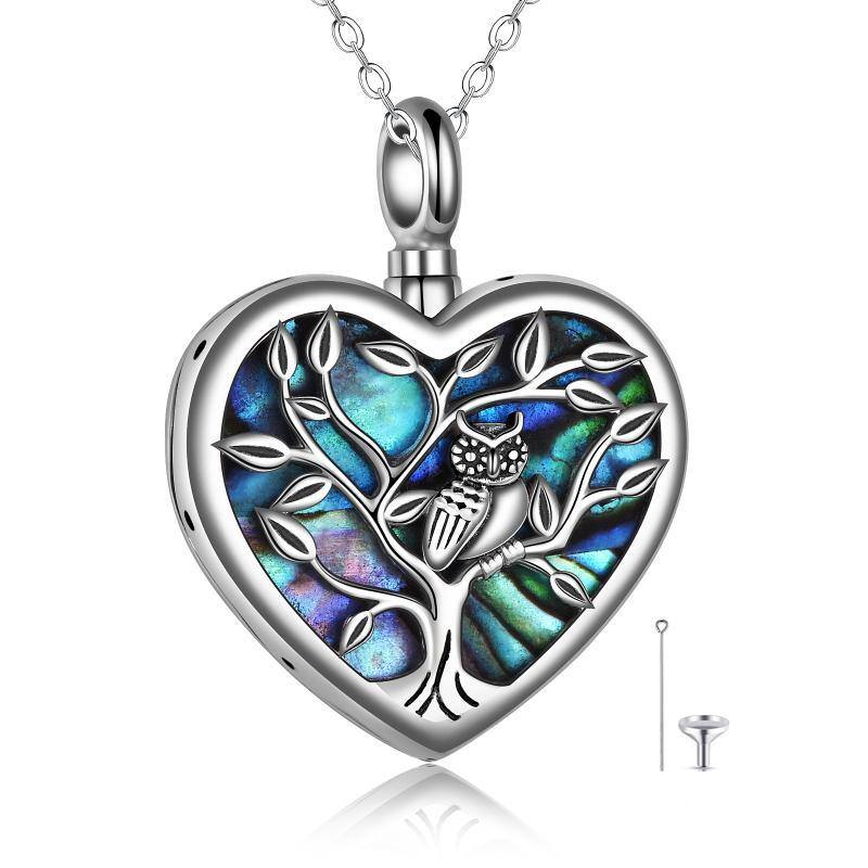 Sterling Silver Heart Abalone Shellfish Owl & Tree Of Life Urn Necklace For Ashes-1