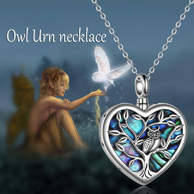 Sterling Silver Heart Abalone Shellfish Owl & Tree Of Life Urn Necklace For Ashes-3