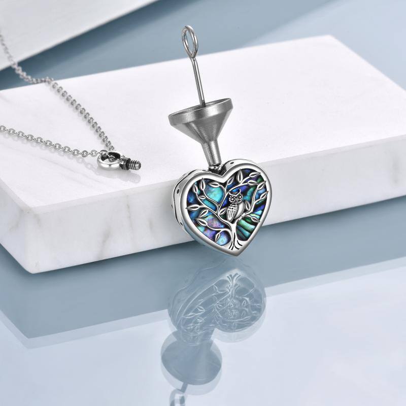 Sterling Silver Heart Abalone Shellfish Owl & Tree Of Life Urn Necklace For Ashes-4