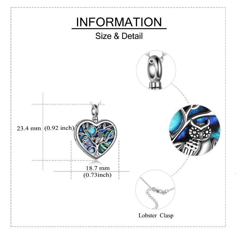 Sterling Silver Heart Abalone Shellfish Owl & Tree Of Life Urn Necklace For Ashes-6