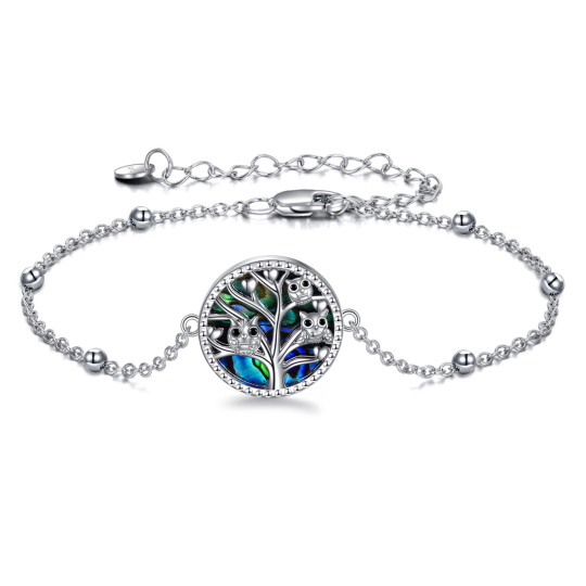 Pulsera de plata de ley con colgante de abalón, marisco, búho y árbol de la vida