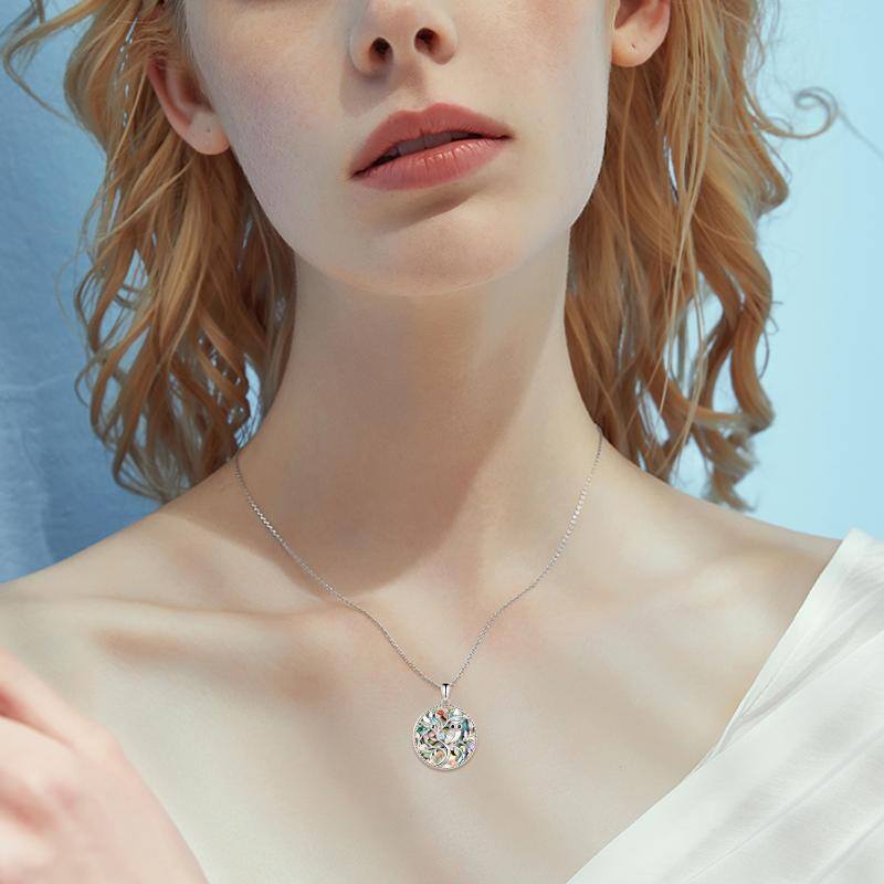 Sterling Silver Cubic Zirconia Owl Tree Of Life Pendant Necklace For Women-2