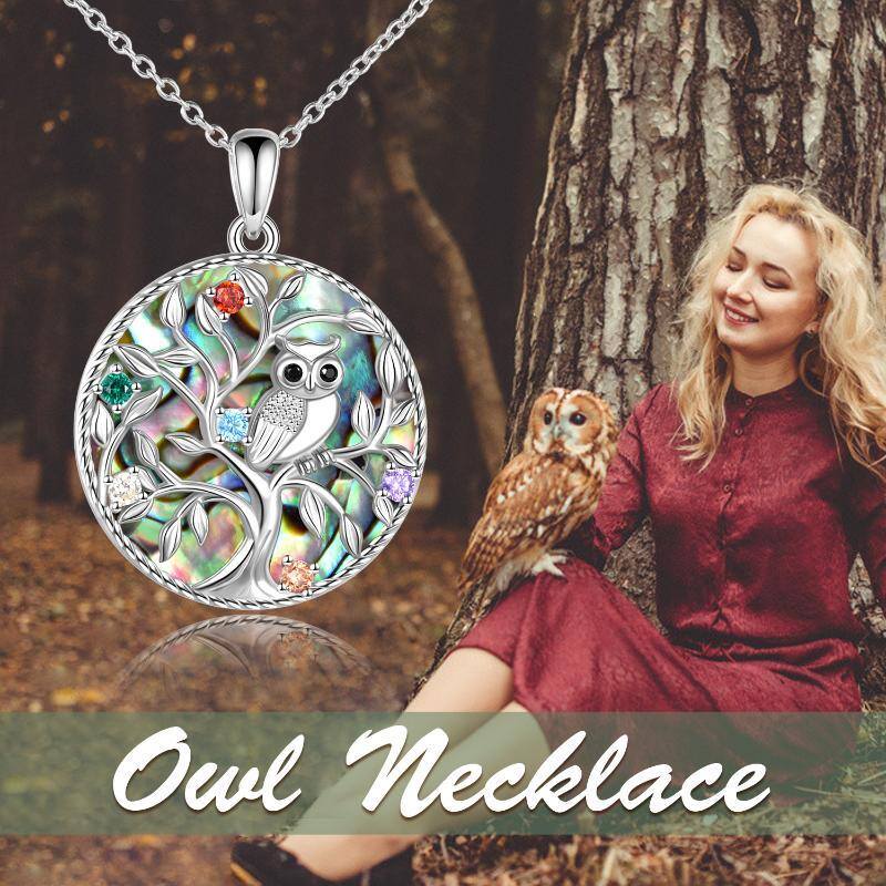 Sterling Silver Cubic Zirconia Owl Tree Of Life Pendant Necklace For Women-3