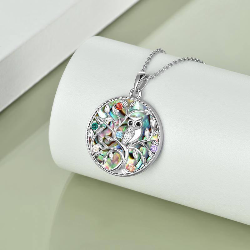 Sterling Silver Cubic Zirconia Owl Tree Of Life Pendant Necklace For Women-4