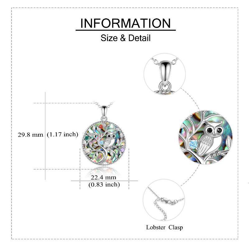 Sterling Silver Cubic Zirconia Owl Tree Of Life Pendant Necklace For Women-6